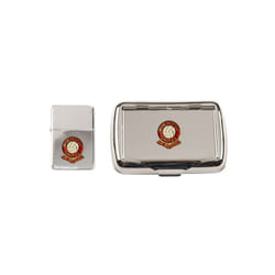 Manchester United football club polished chrome tobacco tin and stormproof petrol lighter