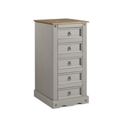 Corona Grey Wax 5 Drawer Narrow Chest Solid Pine Bedroom Furniture