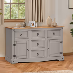 Corona Grey Wax 2 Door 5 Drawer Large Sideboard Cupboard Furniture