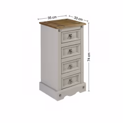 Corona Grey Wax 4 Drawer Narrow Bedside Solid Pine Bedroom Furniture