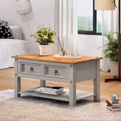 Corona Grey Wax 2 Drawer Coffee Table Lamp Living Room Furniture