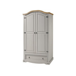 Corona Grey Wax 2 Door 1 Drawer Arch Top Wardrobe Bedroom Furniture