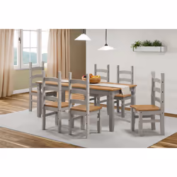 Corona Grey Wax 6'0" Dining Table & 6 Chairs Solid Pine