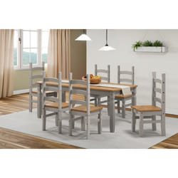 Corona Grey Wax 6'0" Dining Table & 6 Chairs Solid Pine