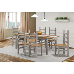 Corona Grey Wax Large Extending Dining Table & 6 Chairs