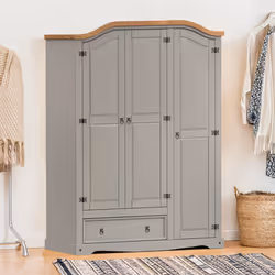 Corona Grey Wax 3 Door 1 Drawer Wardrobe