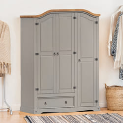 Corona Grey Wax 3 Door 1 Drawer Wardrobe