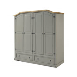 Corona Grey Wax 4 Door 2 Drawer Wardrobe
