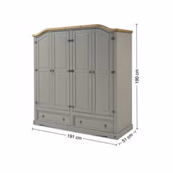 Corona Grey Wax 4 Door 2 Drawer Wardrobe