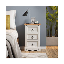 Corona White Narrow 3 Drawer Bedside