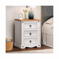 Corona White Medium 3 Drawer Bedside