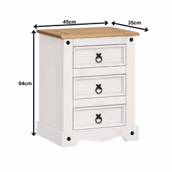 Corona White Medium 3 Drawer Bedside