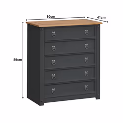 Corona Charcoal Small 5 Drawer Chest