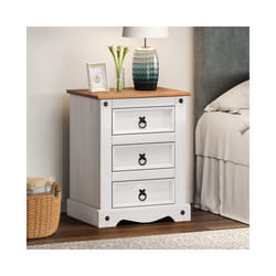 Corona White Large 3 Drawer Bedside
