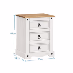 Corona White Large 3 Drawer Bedside