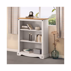 Corona White Small Low 3 Shelf Bookcase