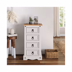 Corona White 4 Drawer Narrow Bedside