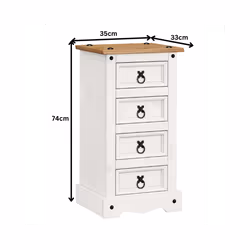 Corona White 4 Drawer Narrow Bedside