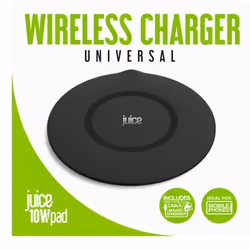 Juice JUI-WCHAR-PAD-10W-ECO-PSU-BLK mobile device charger Mobile phone Black USB Wireless charging Indoor