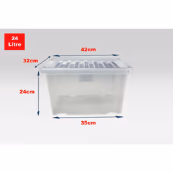 Clear Plastic Storage Boxes With Black Lids Home - 1 Box, 24 Litre