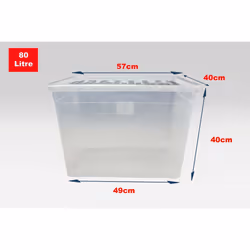 Clear Plastic Storage Boxes With Black Lids Home - Set of 3, 80 Litre