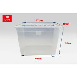 Clear Plastic Storage Boxes With Black Lids Home - Set of 3, 80 Litre