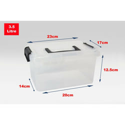 Clear Plastic Storage Boxes With Black Lids Home - Set of 5, 3.5 Litre