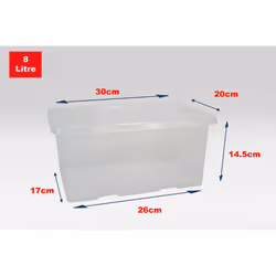 Clear Plastic Storage Boxes With Black Lids Home - Set of 5, 8 Litre