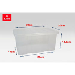 Clear Plastic Storage Boxes With Black Lids Home - Set of 5, 8 Litre