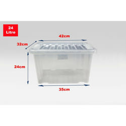 Clear Plastic Storage Boxes With Black Lids Home - Set of 5, 24 Litre