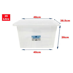 Clear Plastic Storage Boxes With Black Lids Home - Set of 5, 35 Litre