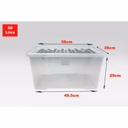 Clear Plastic Storage Boxes With Black Lids Home - Set of 10, 50 Litre