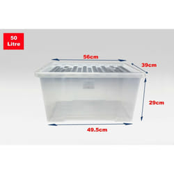 Clear Plastic Storage Boxes With Black Lids Home - Set of 10, 50 Litre