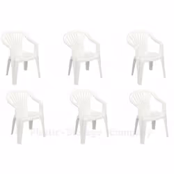 Plastic Garden Chairs Low Back Seat Patio Partying - White, 6 Chairs