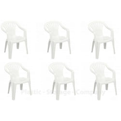 Plastic Garden Chairs Low Back Seat Patio Partying - White, 6 Chairs