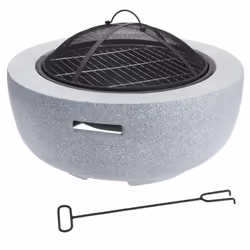 60cm Light Grey Concrete Round Pit Bowl Charcoal and Wood Burning Fire