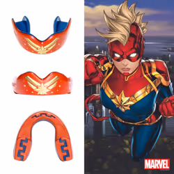 Captain Marvel Metallic Sports Mouthguard Dual Layer Premium Protection Junior Gum Shield with Case for Boxing, MMA, Rugby, Martial Arts, Judo and All