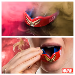 Captain Marvel Metallic Sports Mouthguard Dual Layer Premium Protection Junior Gum Shield with Case for Boxing, MMA, Rugby, Martial Arts, Judo and All