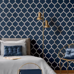 Muriva Darcy James Zara Trellis Blue Silver Wallpaper 173552