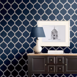 Muriva Darcy James Zara Trellis Blue Silver Wallpaper 173552