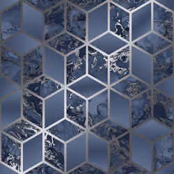 Elixir Cube Blue & Silver Geometric Marble Bedroom Wallpaper Living Room Wallpaper Rolls