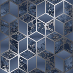 Elixir Cube Blue & Silver Geometric Marble Bedroom Wallpaper Living Room Wallpaper Rolls