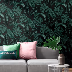 Dominica Black Green Wallpaper Skinny Dip London Palm Leaf Jungle Tropical