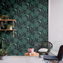 Dominica Black Green Wallpaper Skinny Dip London Palm Leaf Jungle Tropical