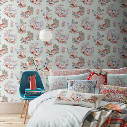 Cath Kidston Painted Kingdom Duck Egg Wallpaper Animal Print Floral Flowers