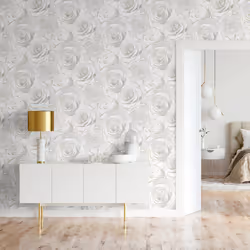 Muriva Madison Glitter White Wallpaper Floral Rose Flower Textured Modern Gold