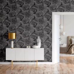 Muriva Madison Glitter Black Wallpaper Floral Rose Flower Textured Modern Gold