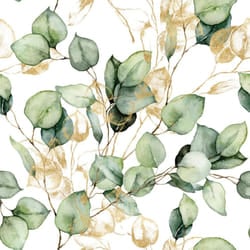 Muriva Eucalyptus Green Wallpaper Metallic Gold Effect Leaves Feature Wall