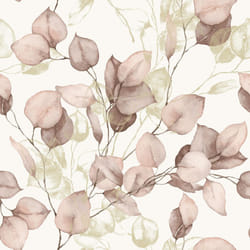 Muriva Eucalyptus Blush Wallpaper Metallic Gold Effect Leaves Feature Wall