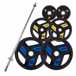 inSPORTline Quality Urethane Weight Plates + 30mm Bar - 70kg Set